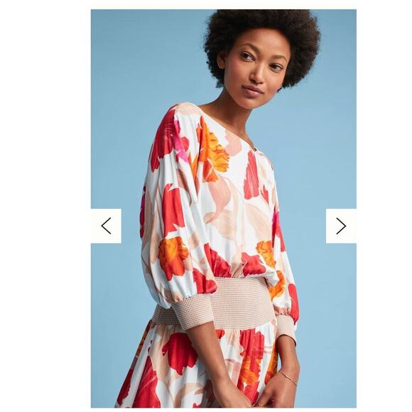 Maeve Gemma Floral Dress Size S Smocked Drop Waist Midi 3/4 Sleeve Anthropologie - Picture 7 of 8